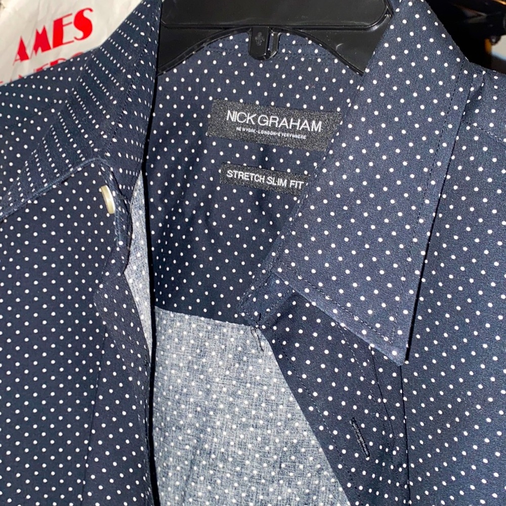 New Nick Graham Large Slim Polka Dot dress shirt